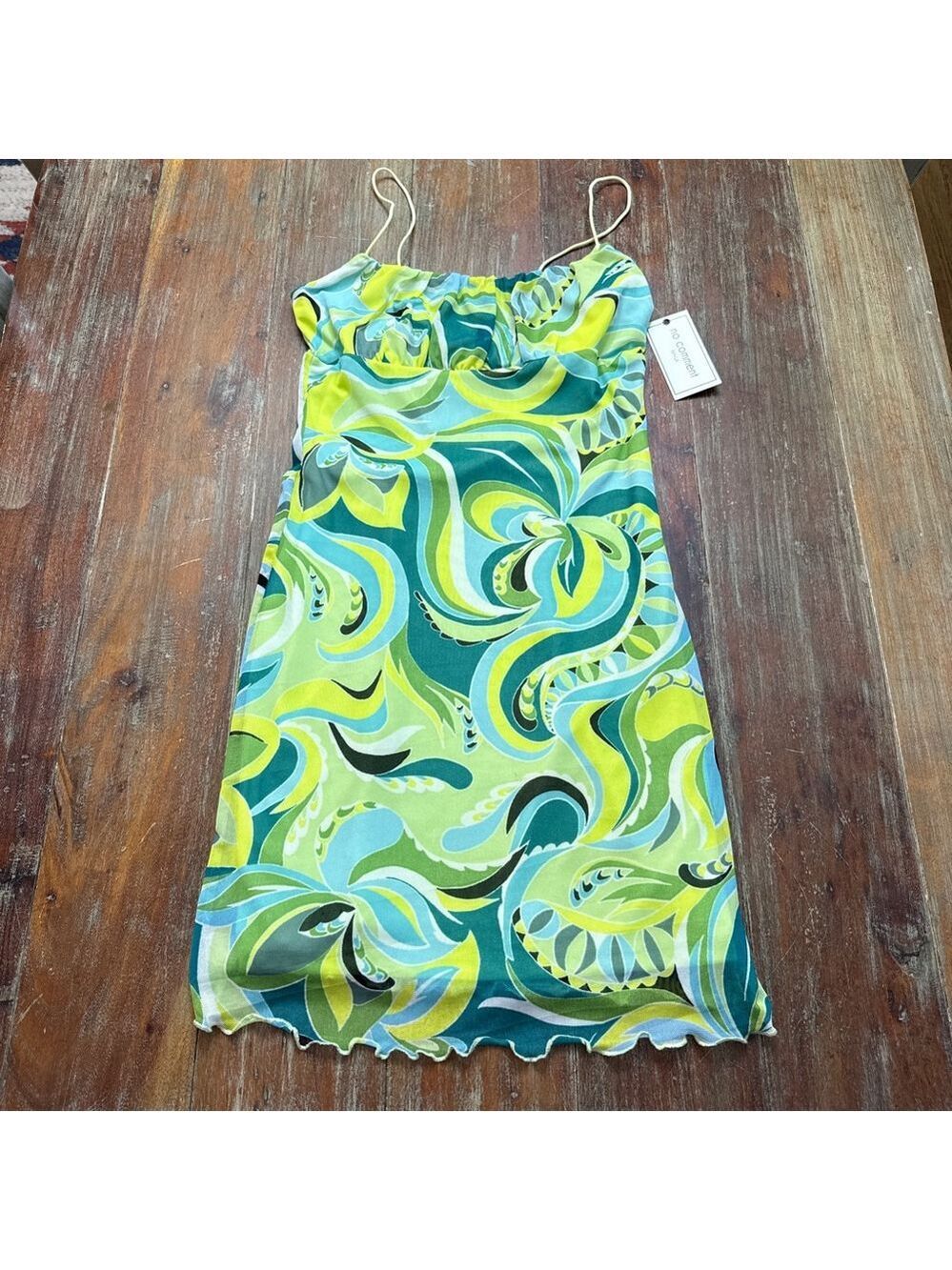 No Comment Green Blue Swirl Mesh Mini Dress M NWT